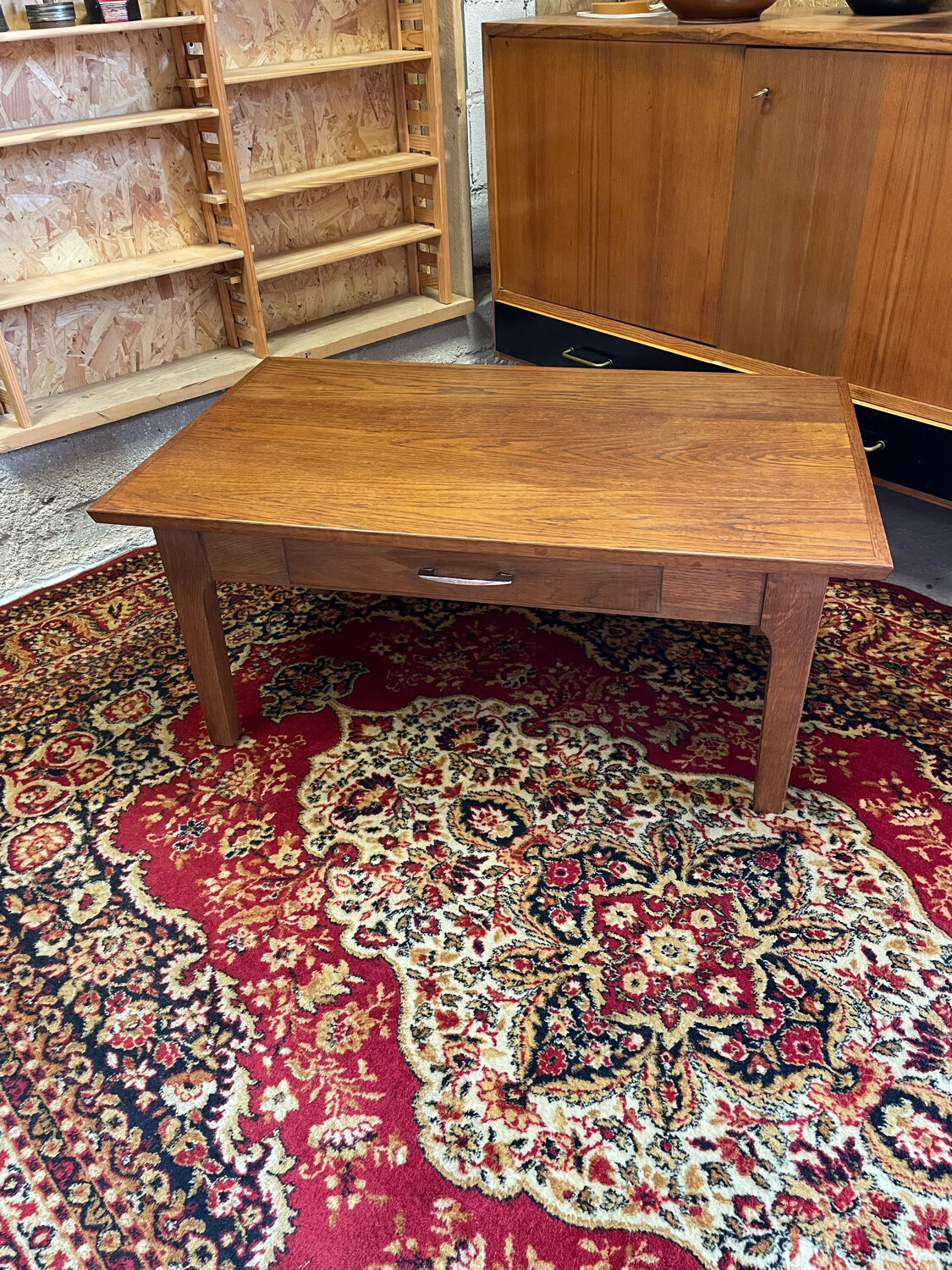 Table basse un tiroir bois vintage ep 50/60