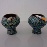 Vintage Indian Copper & Turquoise Stone Ashtrays, 1960s, Set of 2