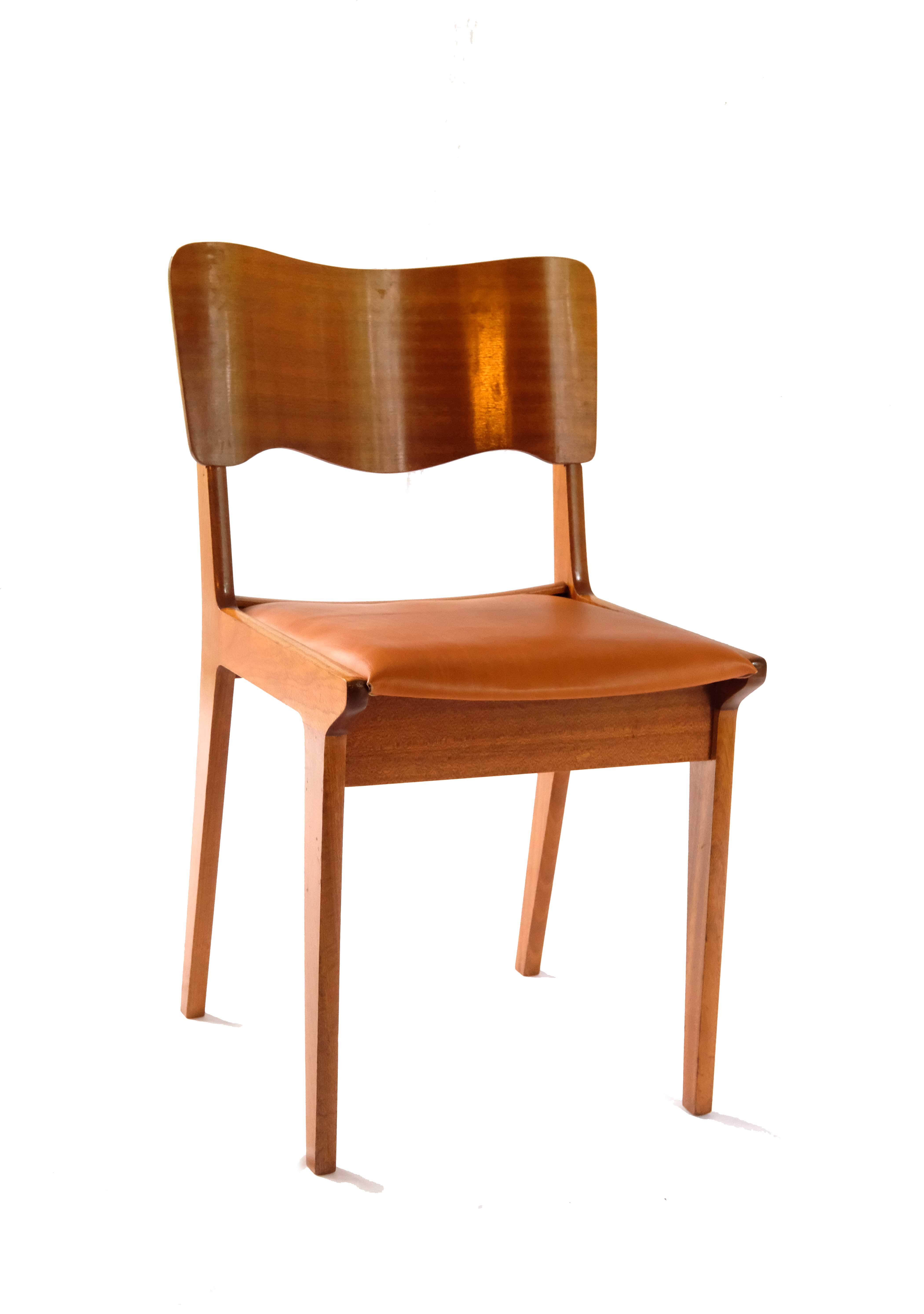 Scandinavian dining chairs, beech & leather 1960