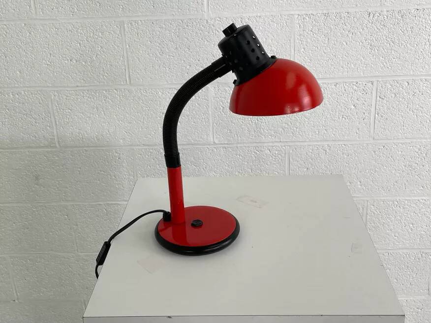 Red aluminum desk lamp from the 70s