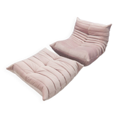 Togo Armchair and Pouf in Pearl Pink  Velvet