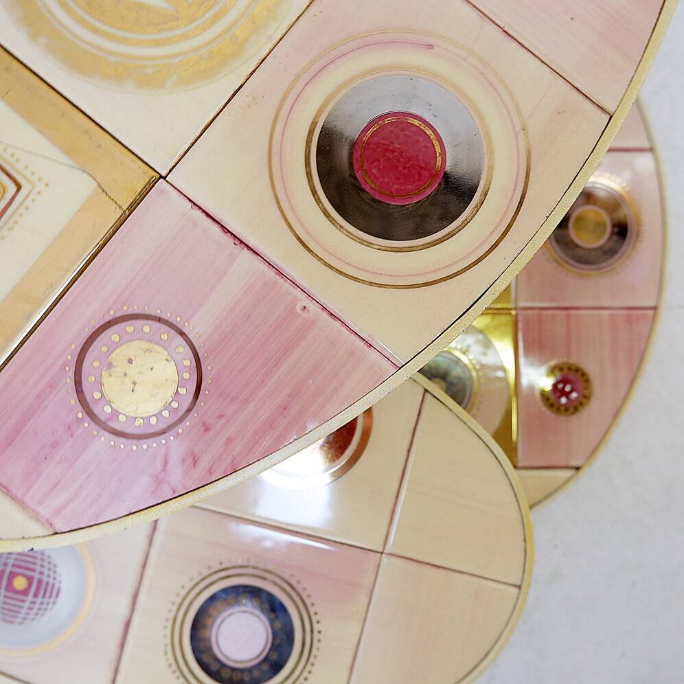 French pink ceramic swivel coffee table by Georges Pelletier, 1960s.