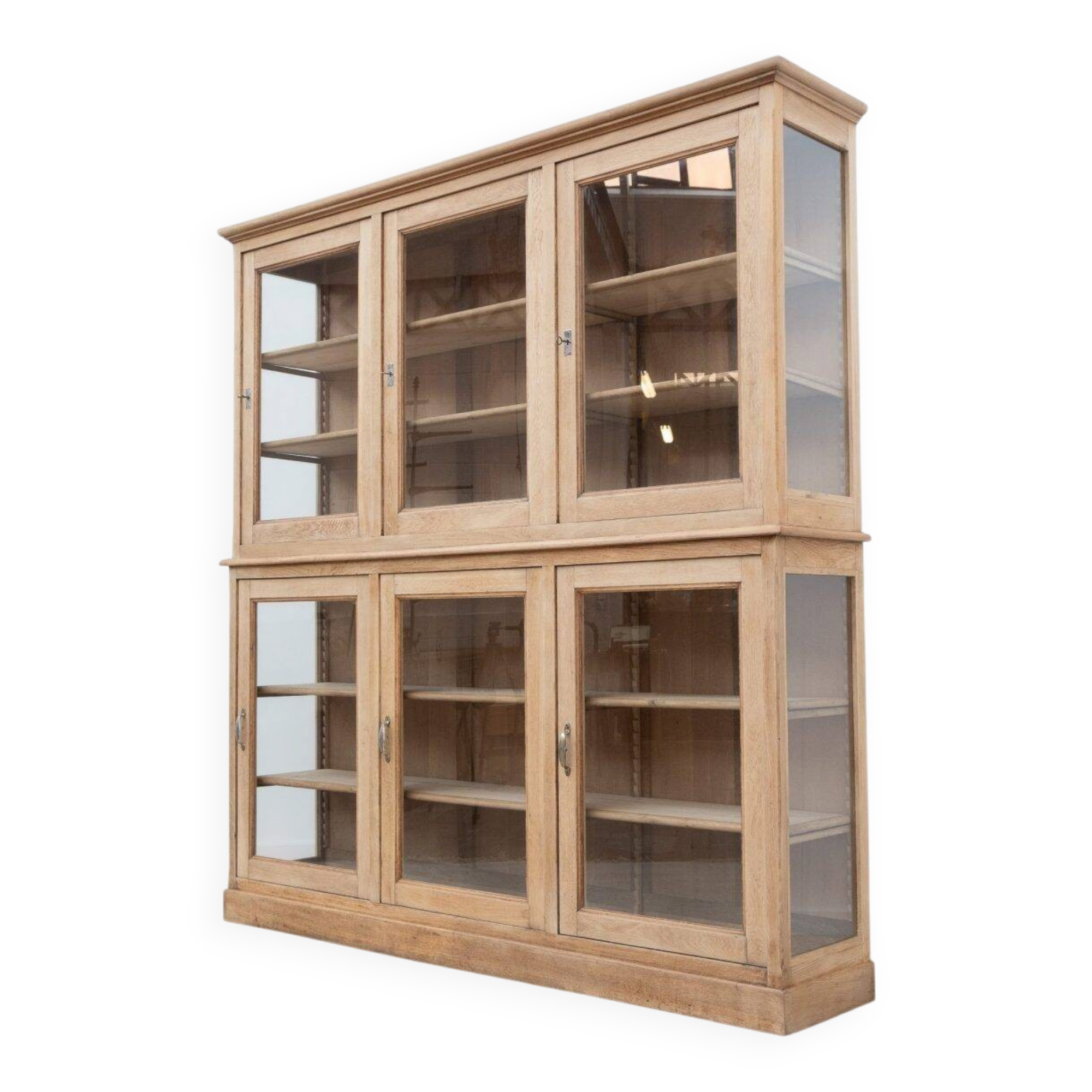 Grande vitrine ancienne 6 portes en chêne - 1920