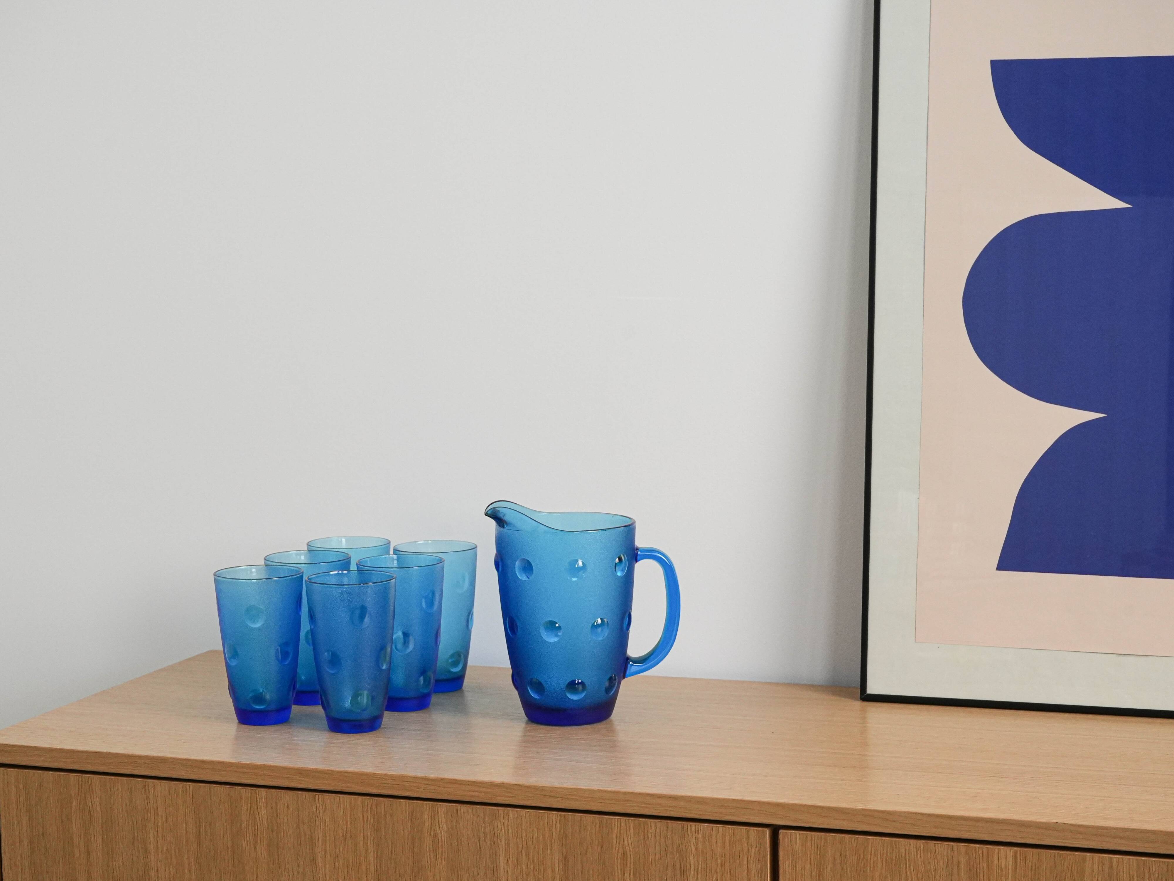 Set of glass and jug, Italian design, 1970s, made in Italy