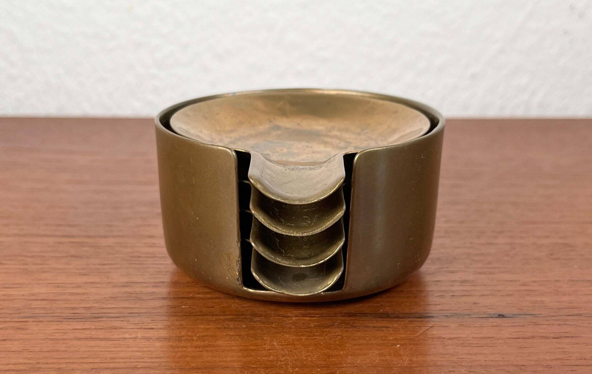 Stackable Austrian brass ashtrays in mid-century style, 1960, set of 5.