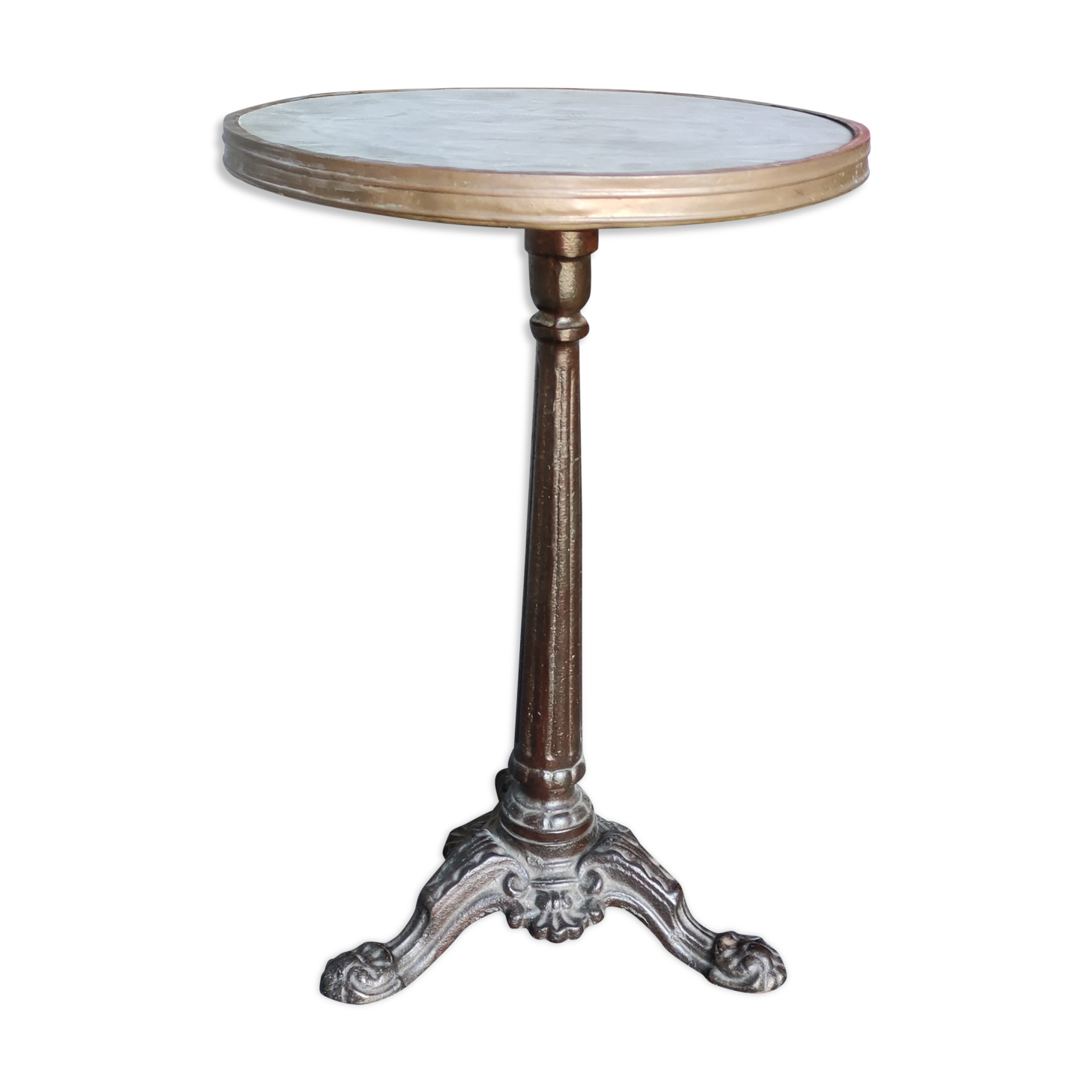 Round bistro table marble top foot cast iron brass edge