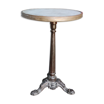 Round bistro table marble top foot cast iron brass edge