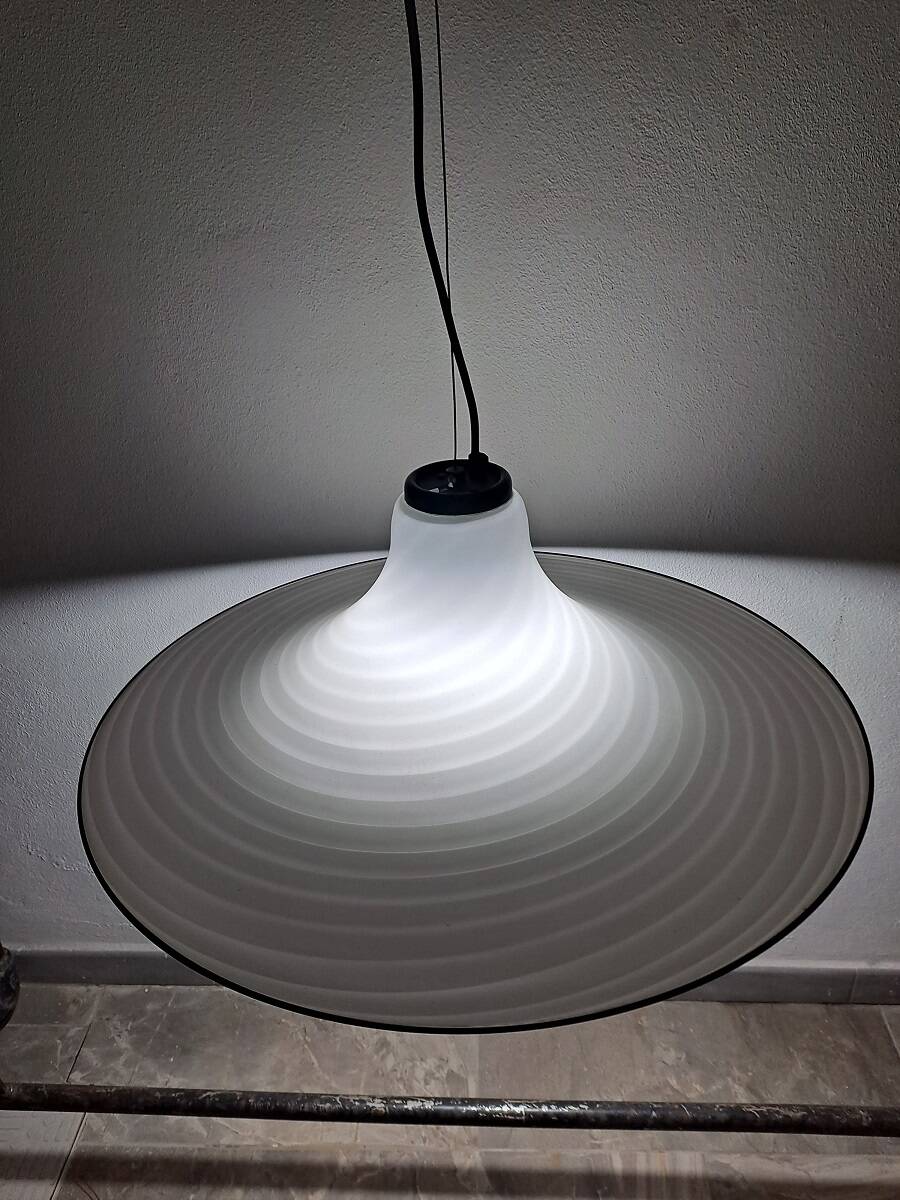 Vintage very large murano white swirl ceiling light black rim