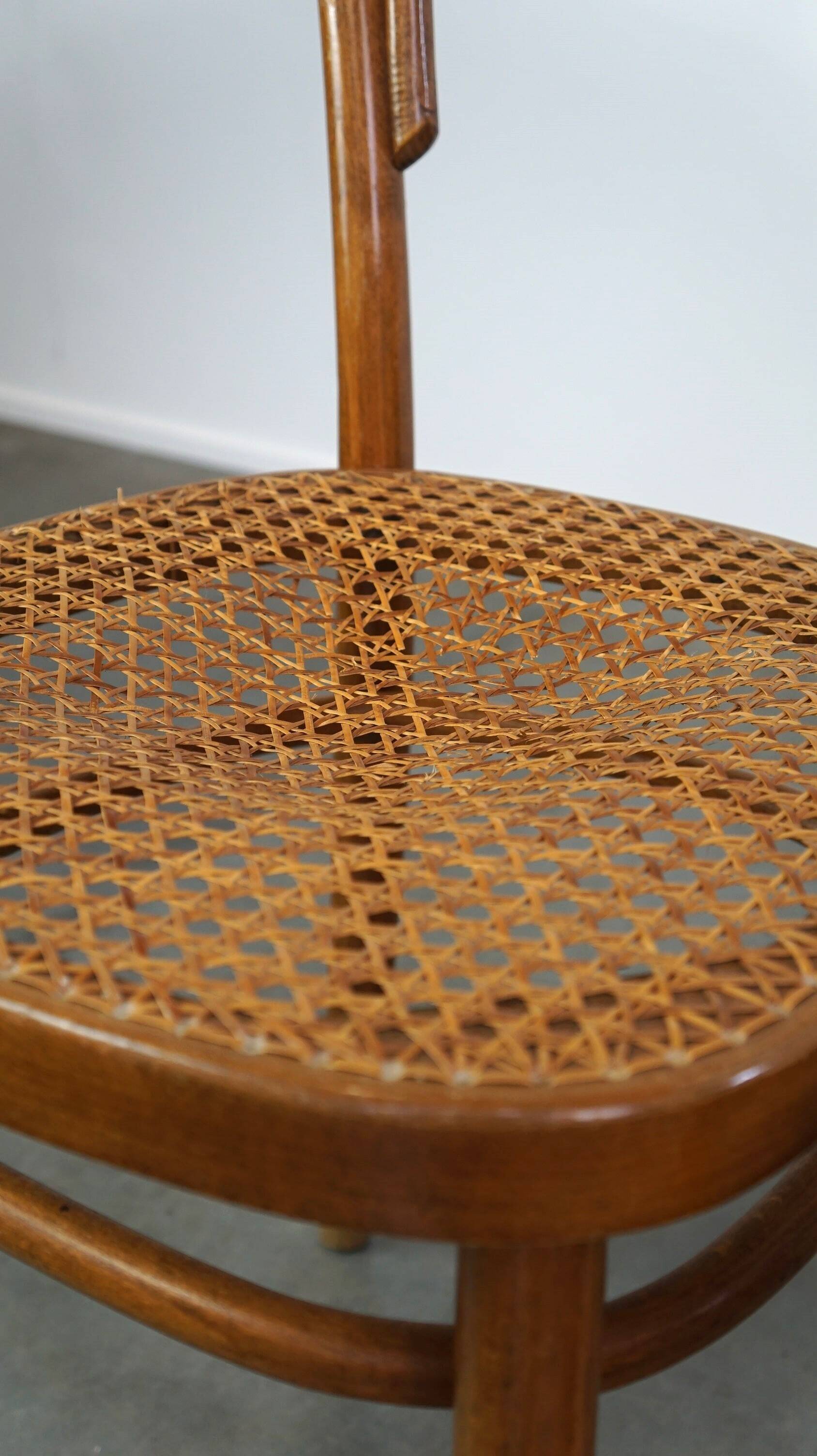 Lovely set of 2 brown vintage bistro chairs with woven seats