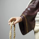 Statuette stuc ND du Mont Carmel, ateliers Olot, yeux en verre, 1920-1930