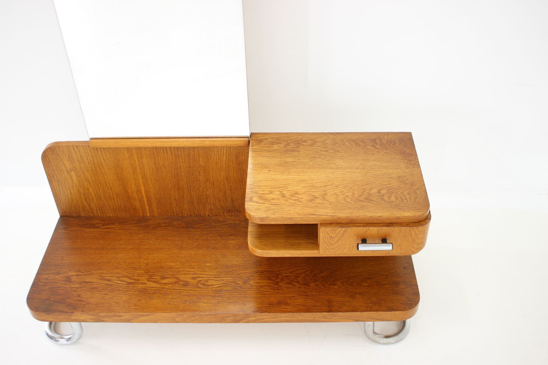 1950s Set of  Oak Bauhaus Mirror Cabinet and Bedside Tables, Czechoslovakia