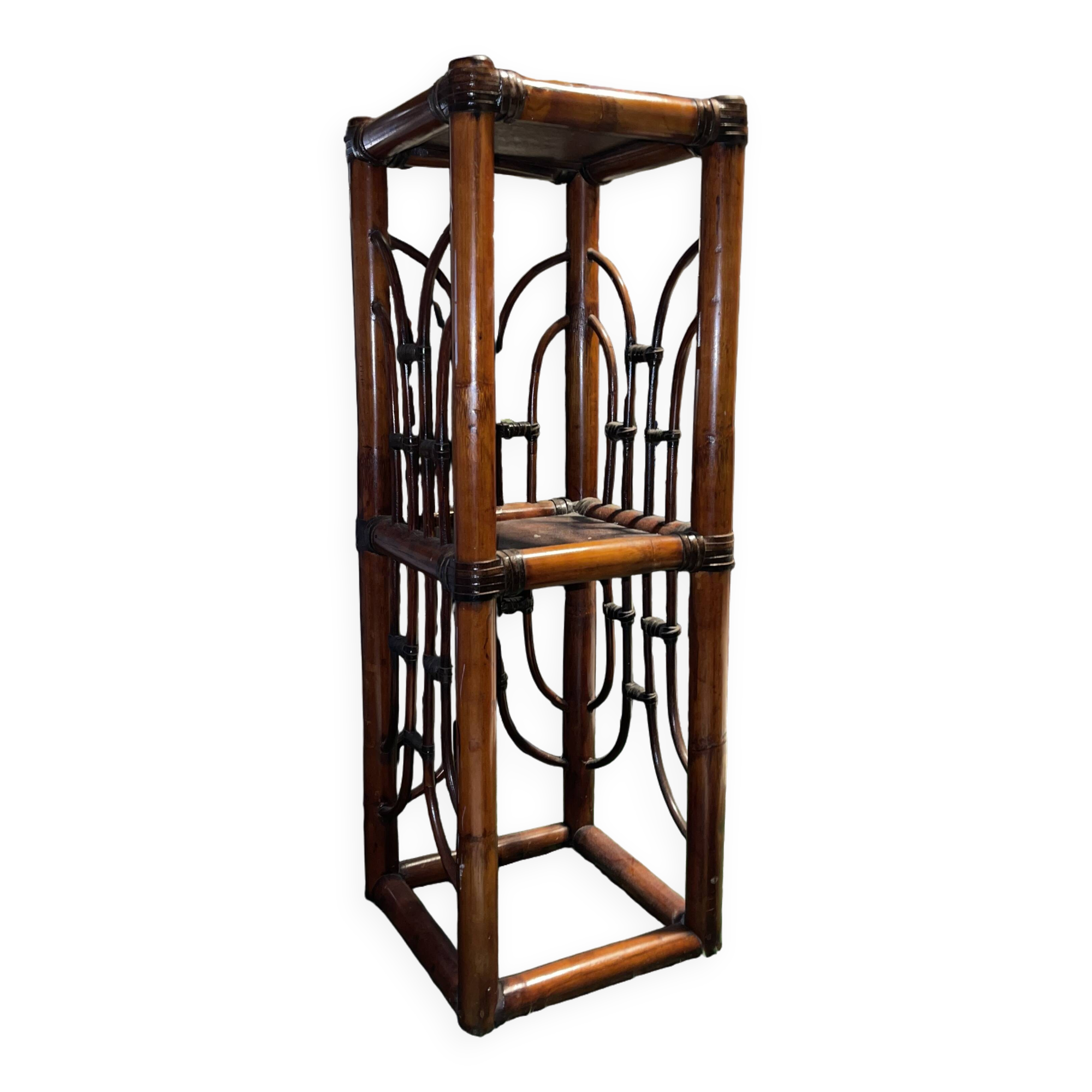 Polynesia handcrafted bamboo shelf/bookcase/side cabinet — vintage TBE