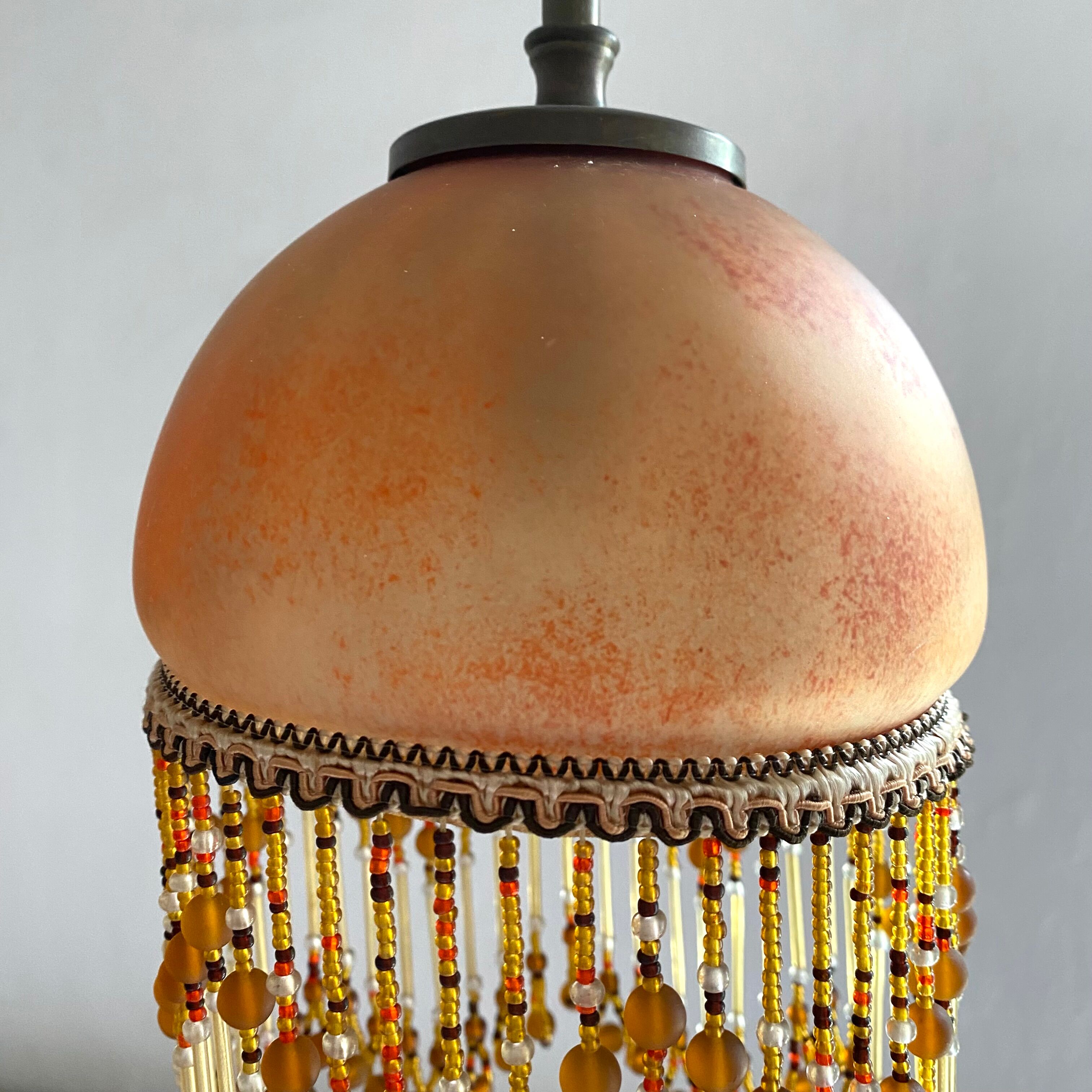 3-light chandelier in glass paste and pearl tassels