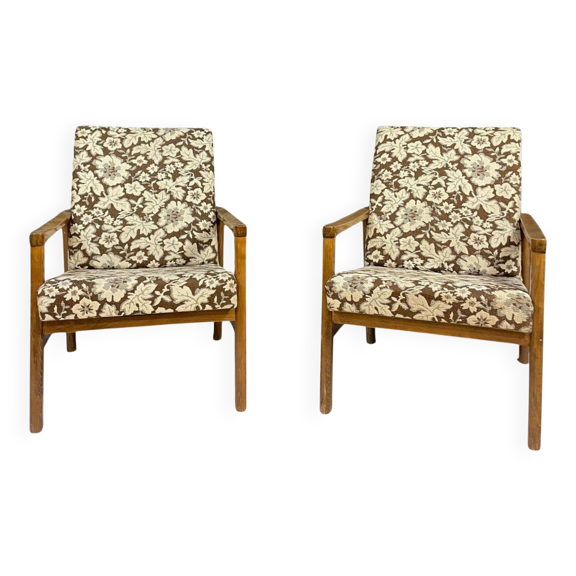 Pair of retro armchairs with floral upholstery, Czechoslovakia, 1960s
