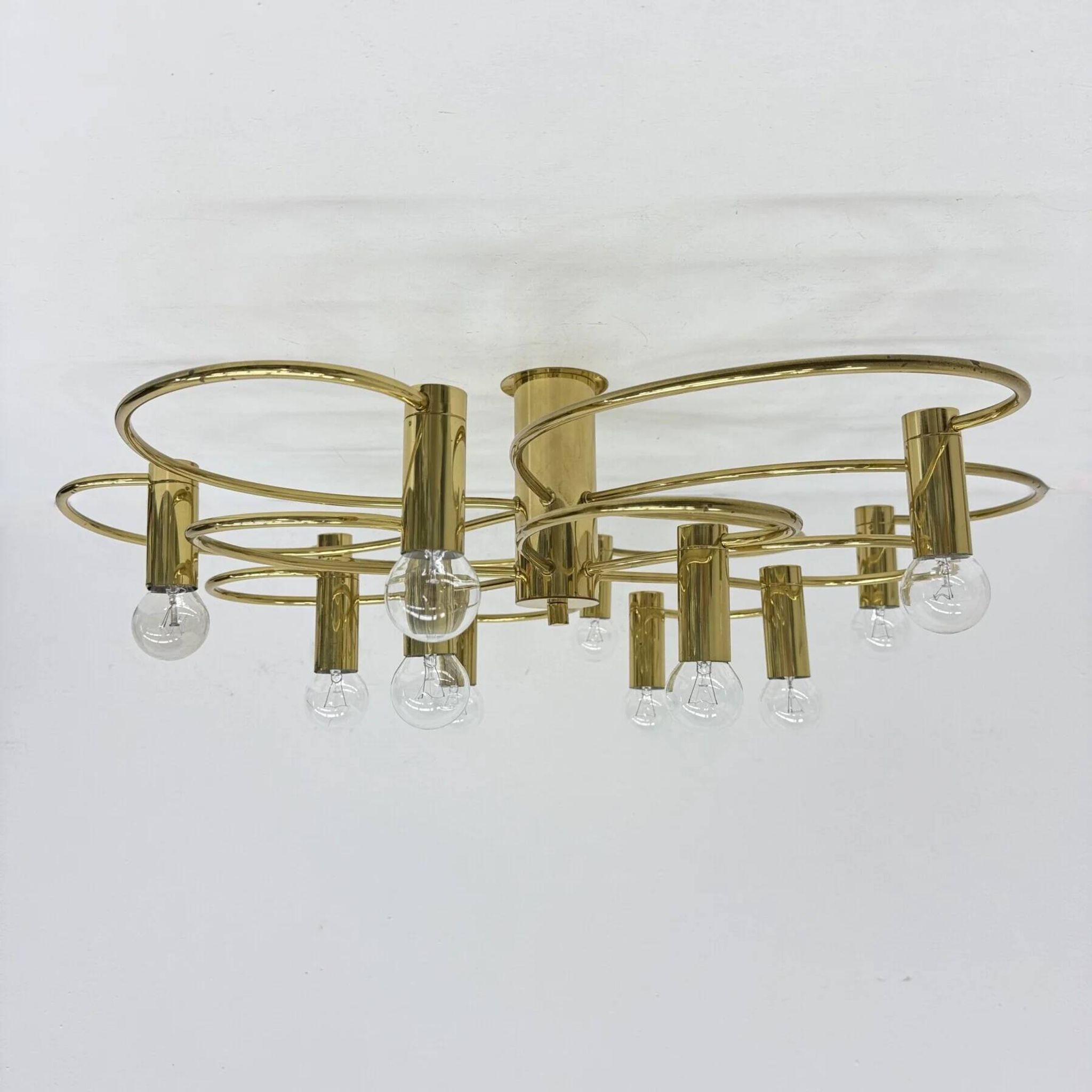 Leola sculptural brass 12-light ceiling or wall flush mount, 1970s