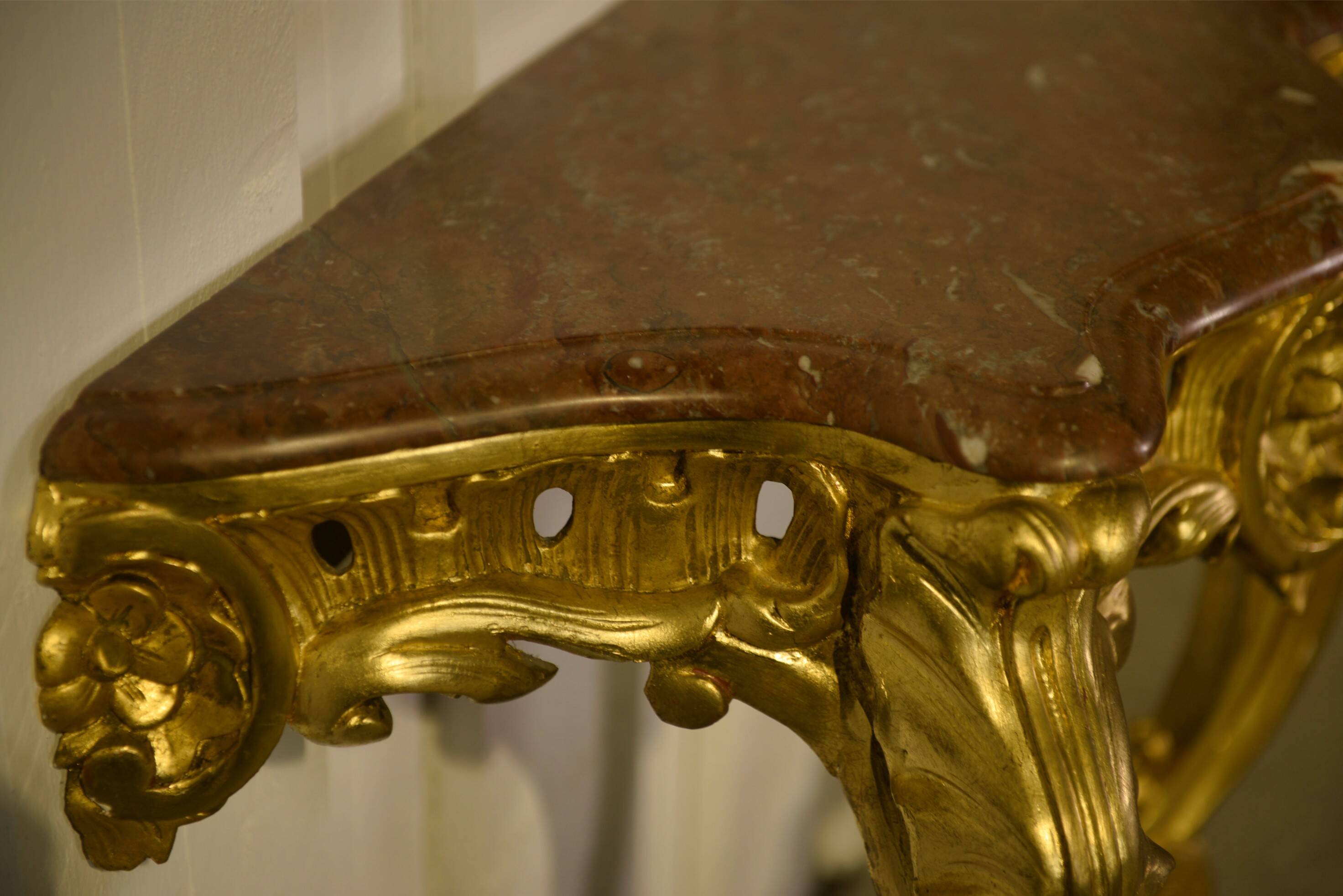 Console en bois doré et marbre XIXème