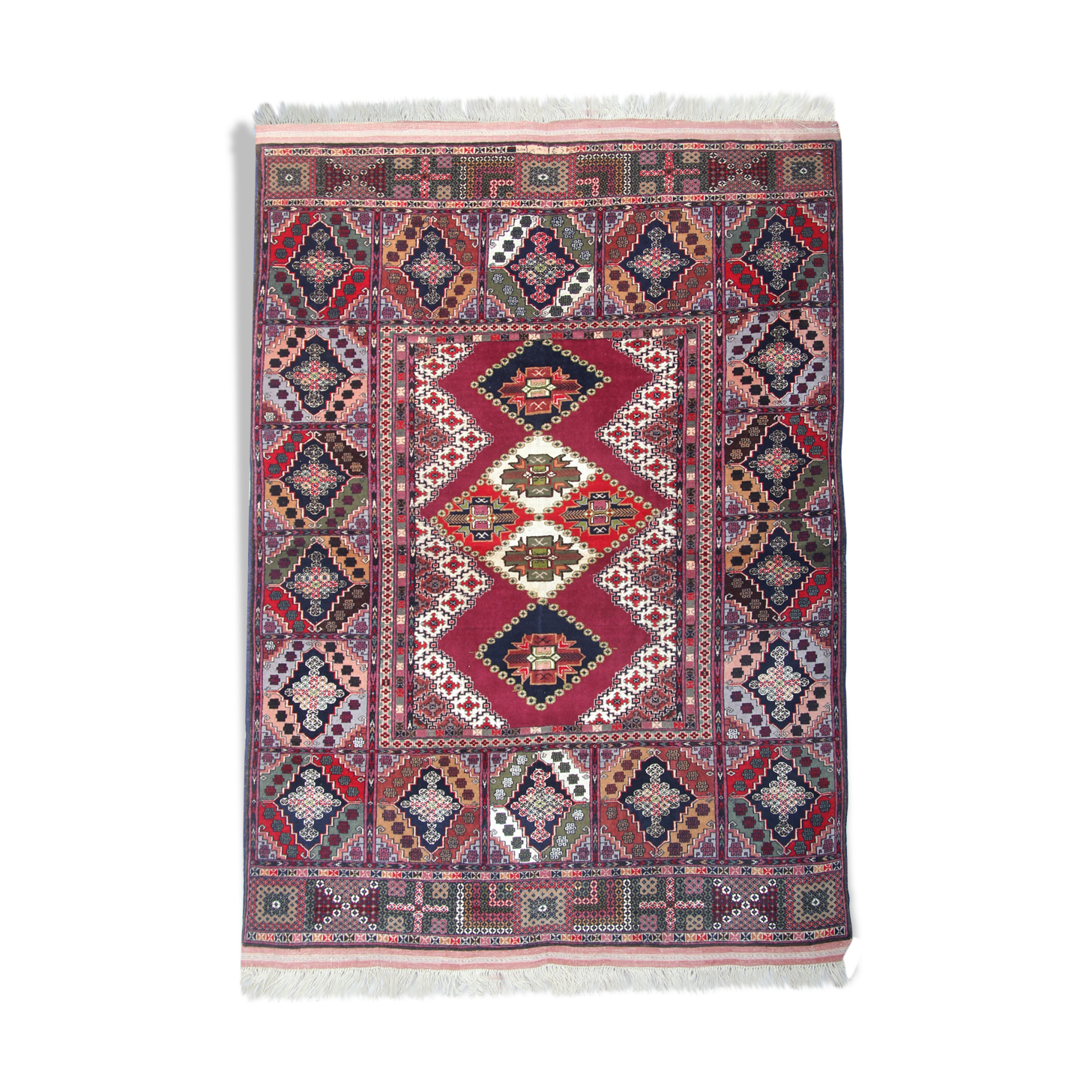 Hand made silk and wool area rug traditional tribal oriental rug- 113x174cm