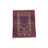 Hand-Knotted Rug with Burgundy Red, Dark Blue, and Beige Tones 143x88 cm