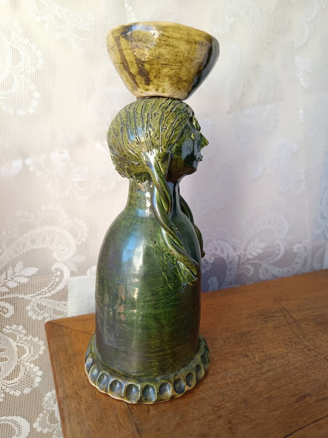 Vintage anthropomorphic candlestick in glazed ceramic - Cathy Wurge