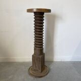 Old wooden press screw, round base