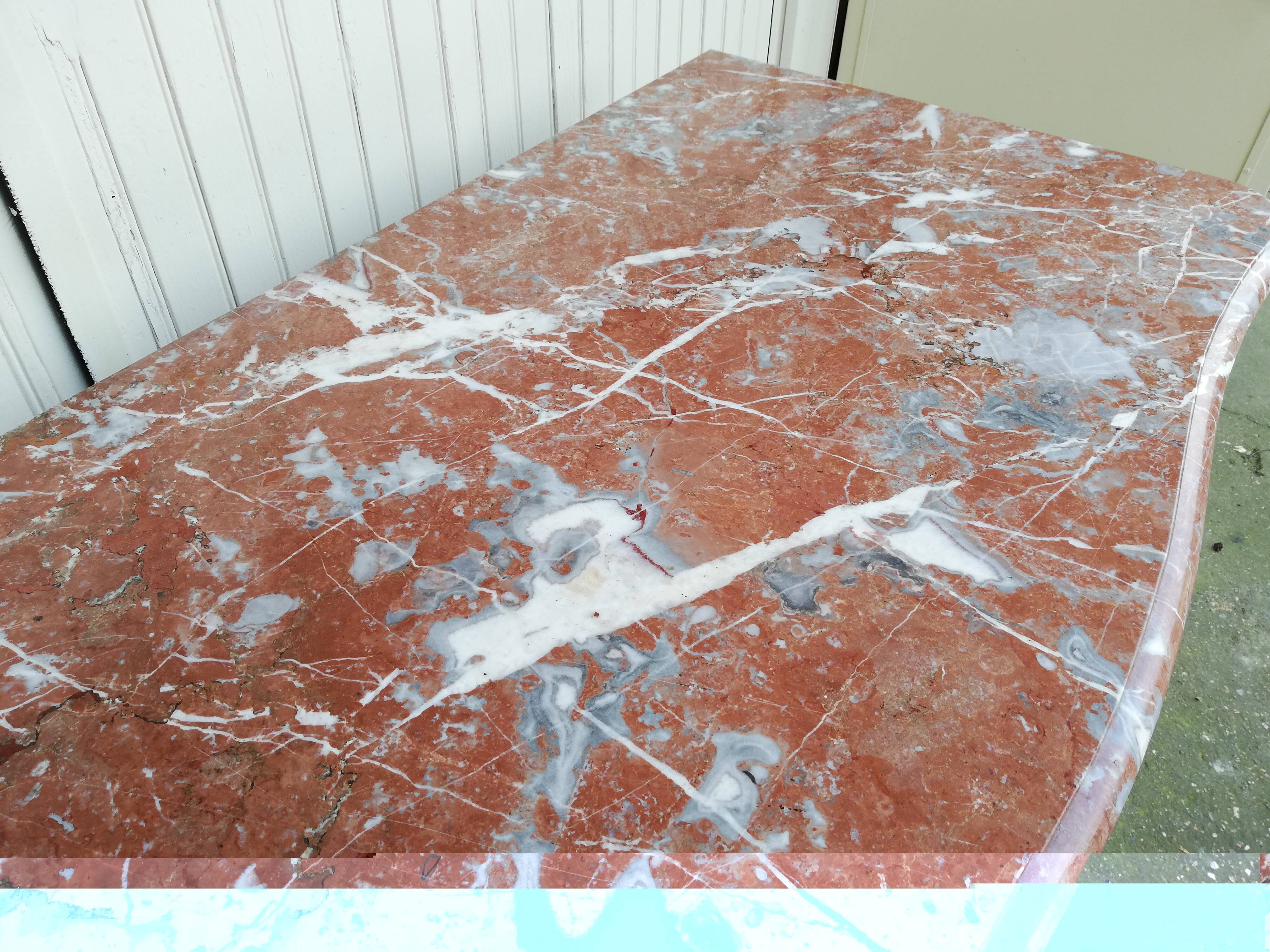 Louis XVI style curved chest of drawers, wooden structure and marble top