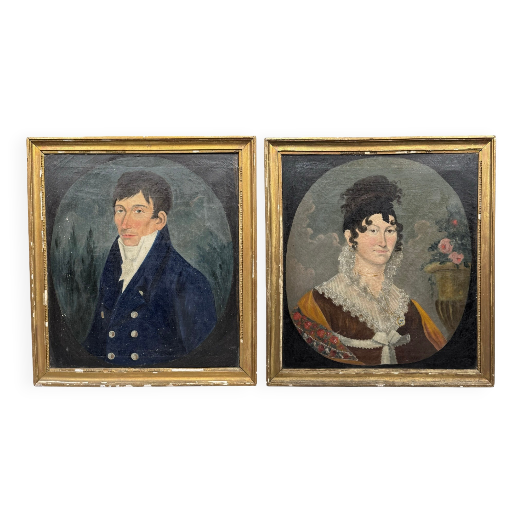 Pair of shabby chic style portraits
