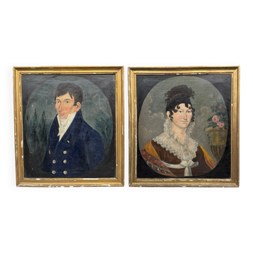 Pair of shabby chic style portraits