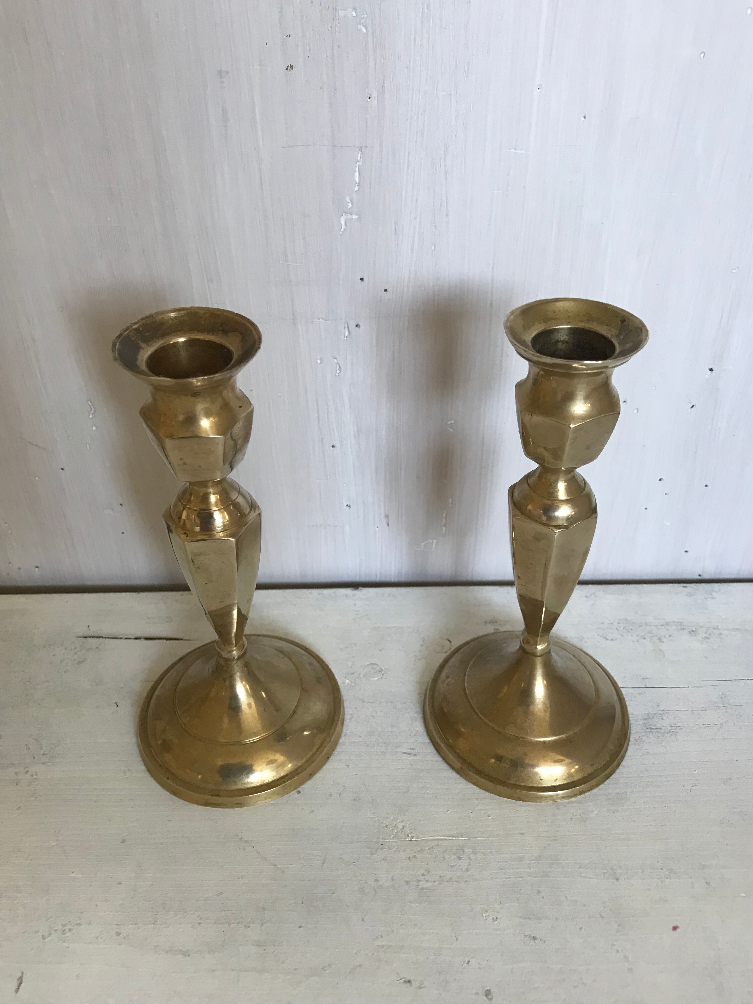 Pair of brass candle holders