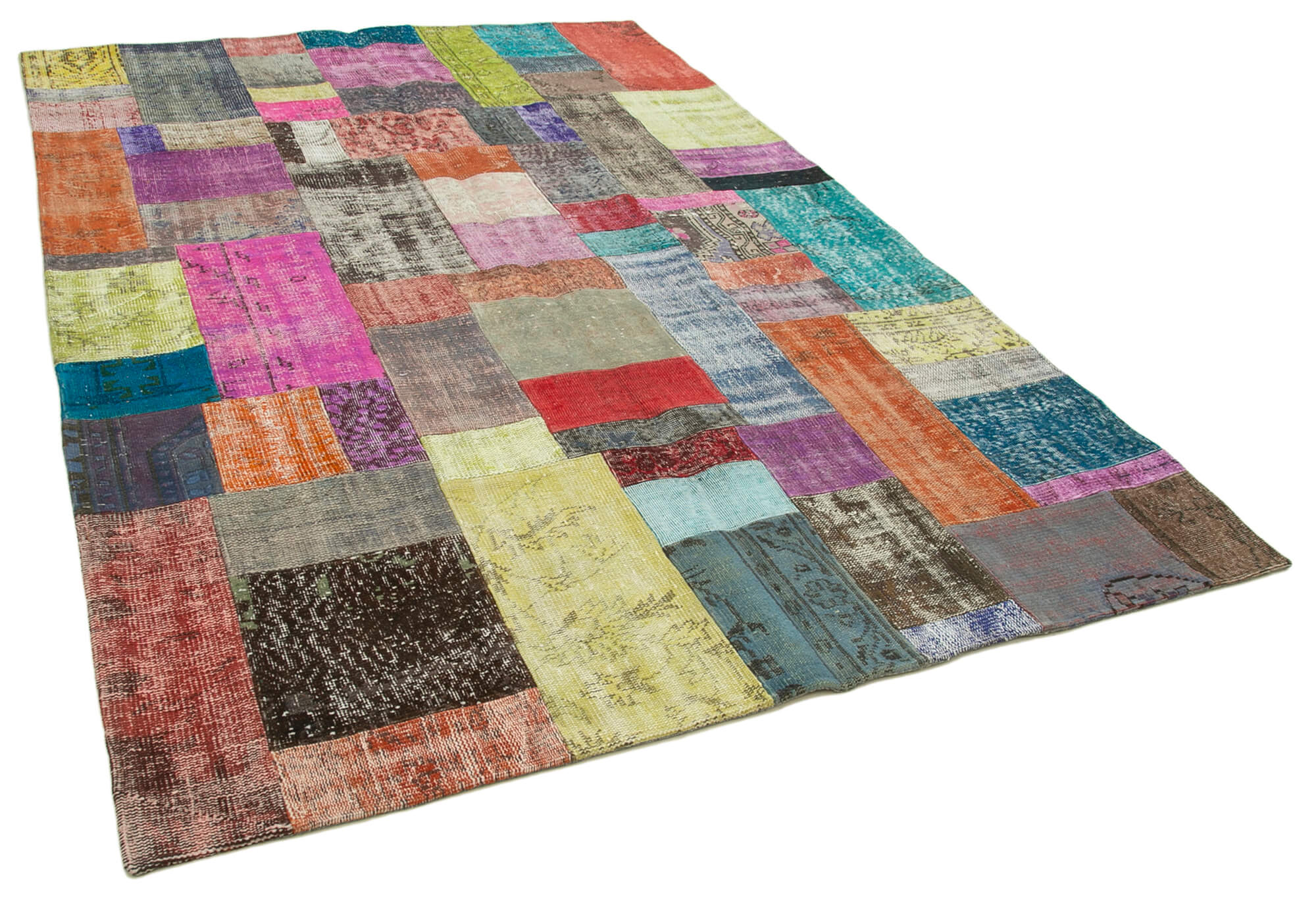 Handmade oriental contemporary 201 cm x 300 cm multicolor patchwork carpet