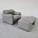 Armchair + ottoman Maralunga by Vico Magistretti for Cassina, 90s