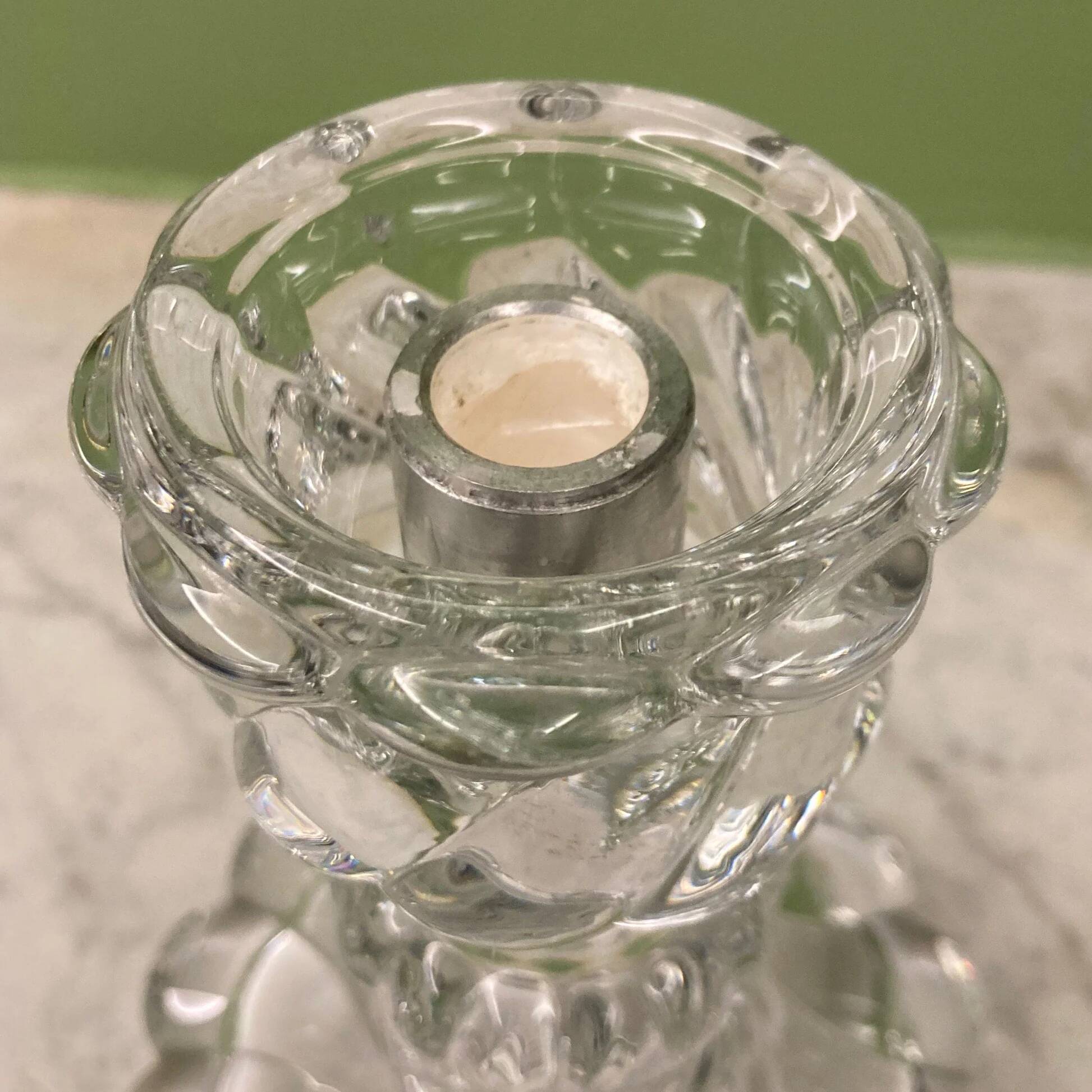 Baccarat crystal bamboo twist candle holder, signed.