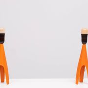 Lampes de table Voss Belysning en émail orange, années 1950, Danemark