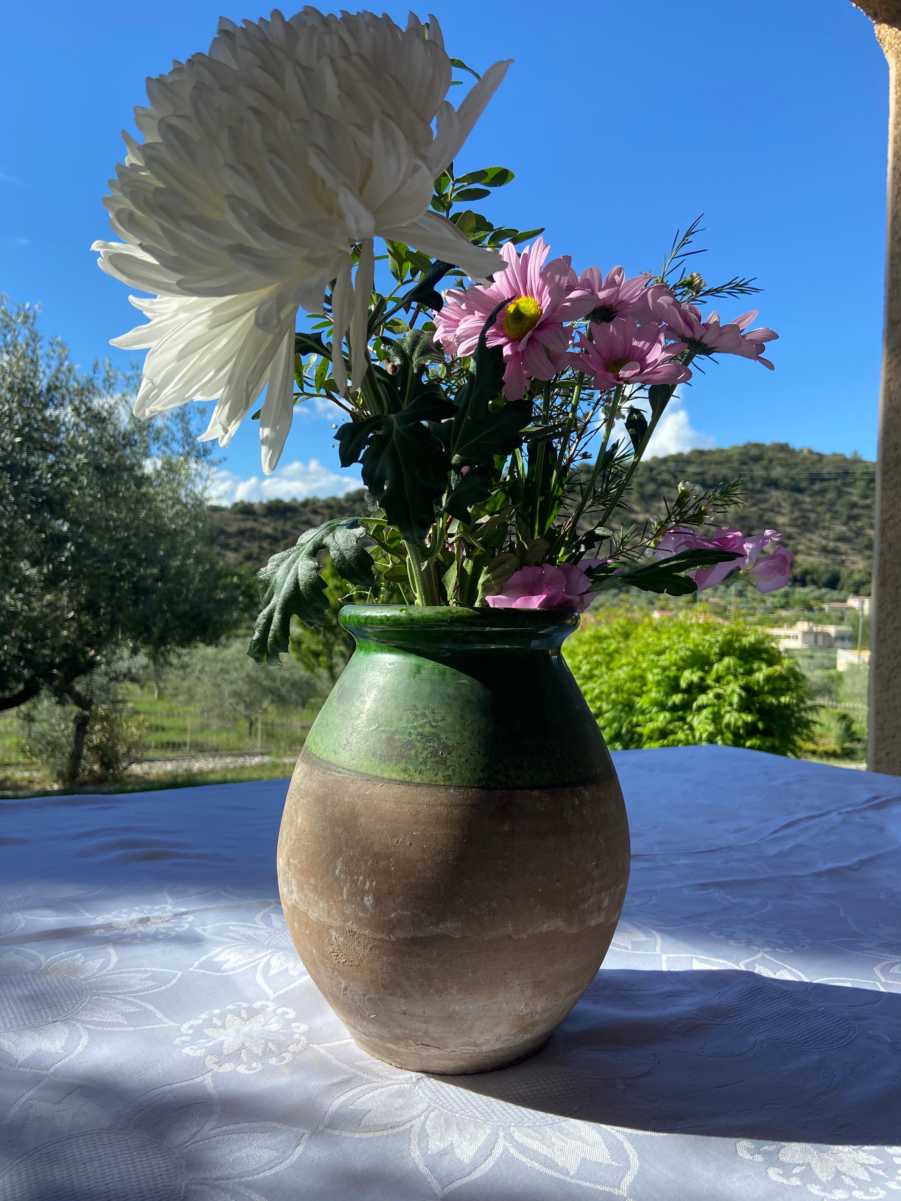 Vintage green glazed terracotta pot – rustic Provence spirit