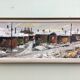 Mid-Century Modern Swedish "Chimneys" Vintage Winter Street Scene Oil Painting, Framed