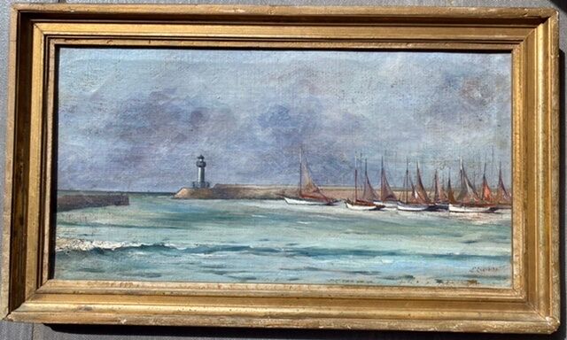 Ancient painting, Marine , signed and dated 1935
