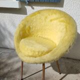 Yellow basket chair, spindle legs