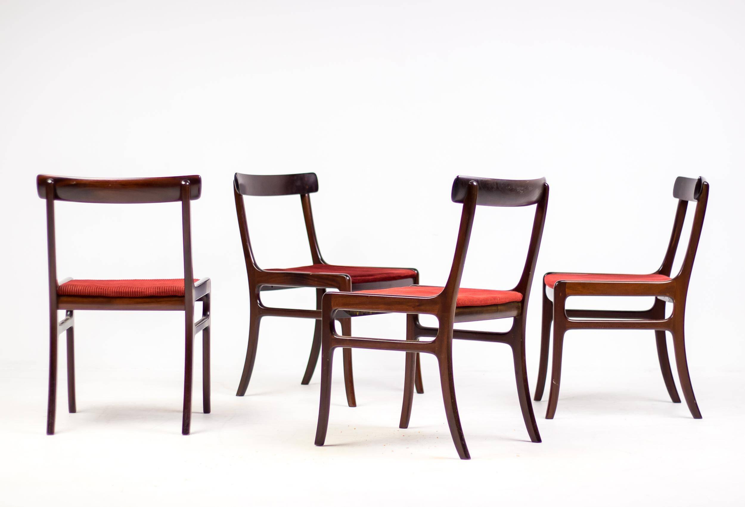 Set of four Ole Wanscher 'Rungstedlund' chairs in mid-century Modernity style.