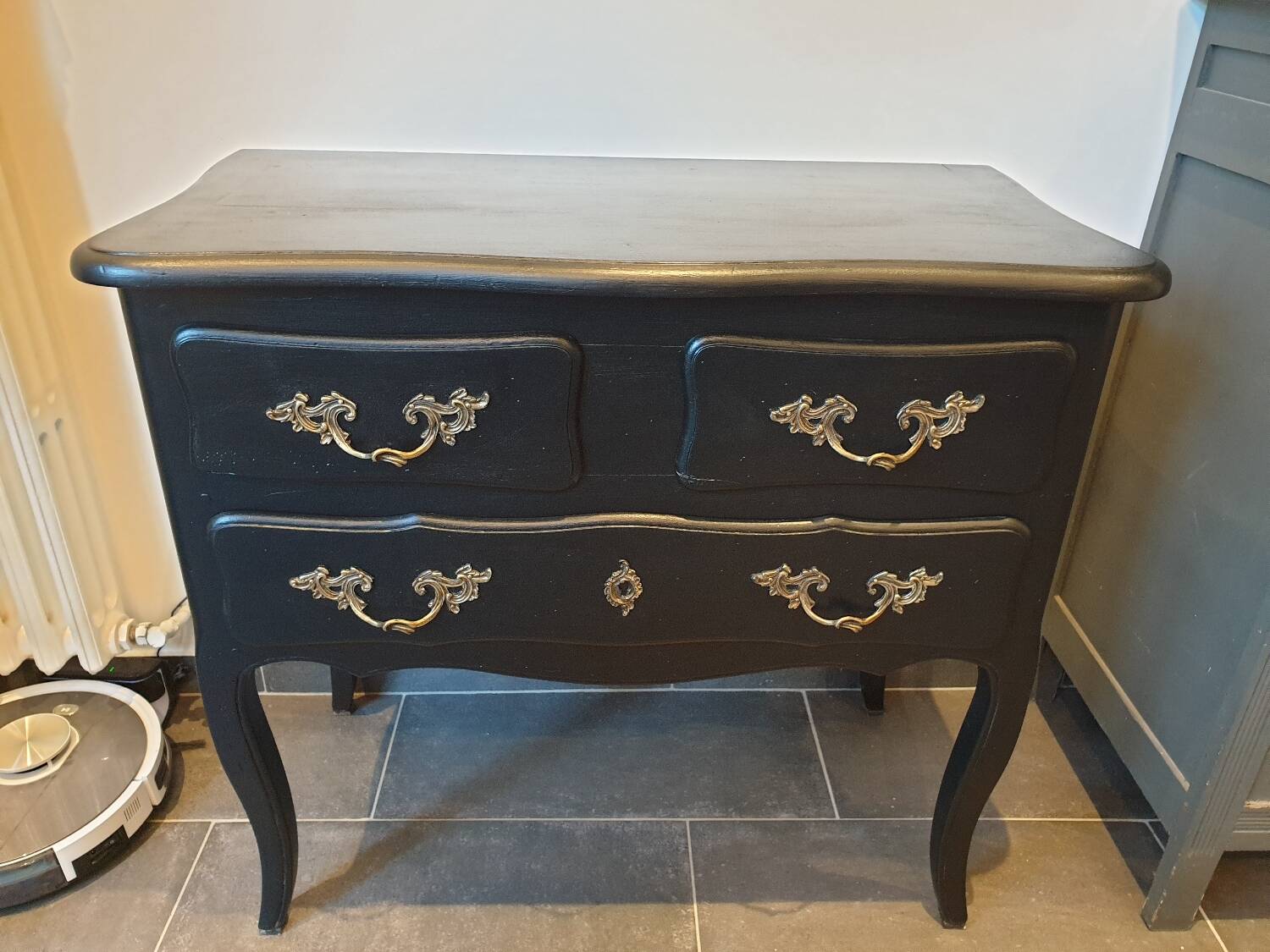 Stamped black Louis XV chest of drawers