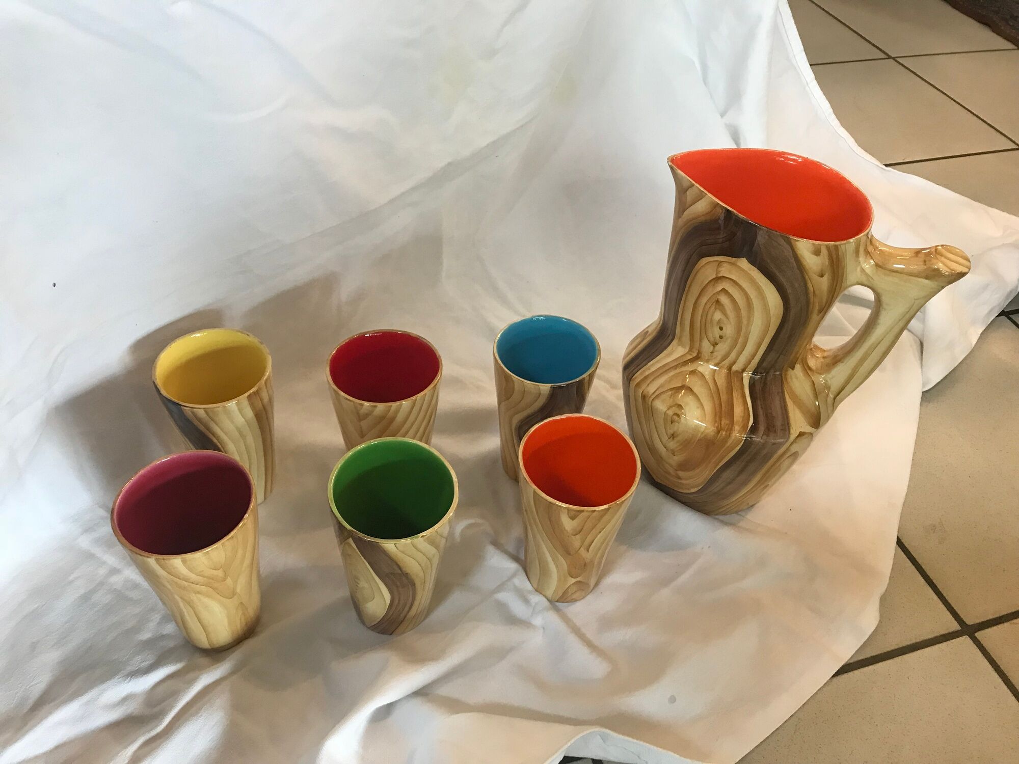 Grandjean-Joudan orangeade set Ceramic faux-bois from the 1950s