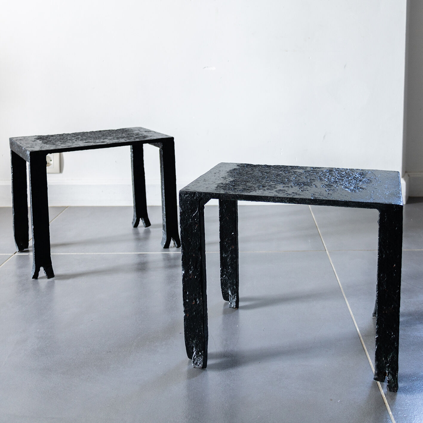 Brutalist wrought iron sofa end