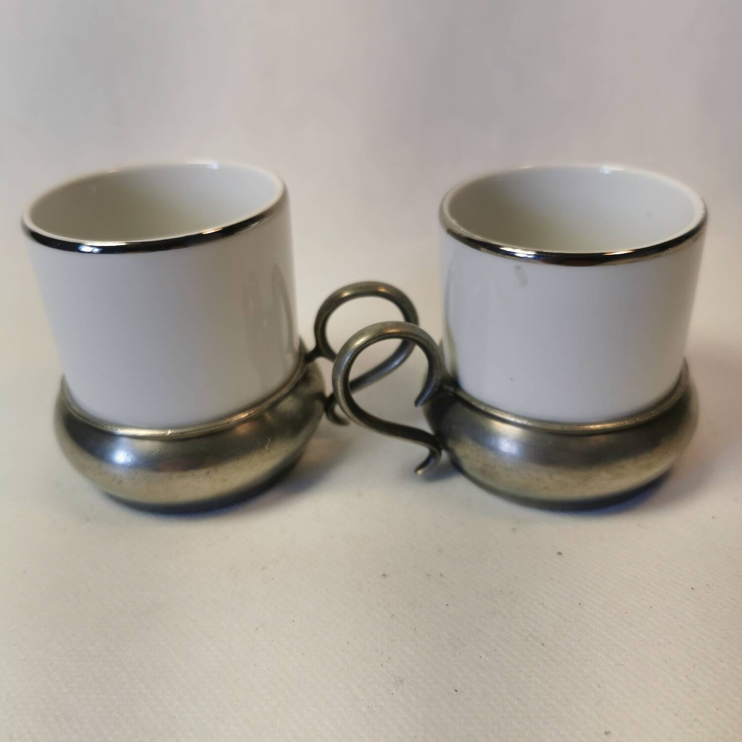 Charming vintage Italian espresso coffee cups White Porcelain and silver base