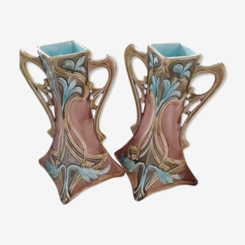 Paire de grands vases d' époque Art nouveau Onnaing.