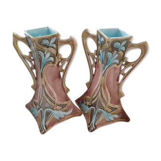 Paire de grands vases d' époque Art nouveau Onnaing.