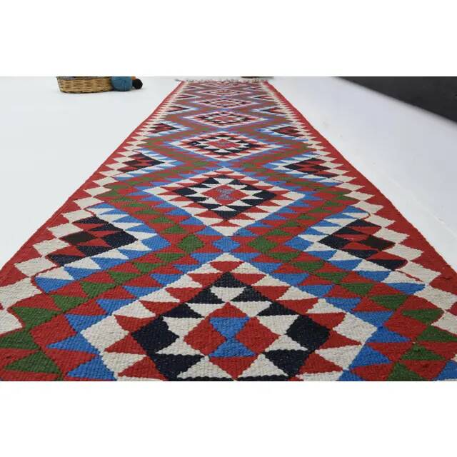 1970s Vintage Turkish Oushak Handmade Wool Cotton Purple Runner Rug 90x364