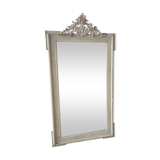 Rectangular mirror in light green lacquered wood with pediment H:1m39