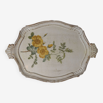 old Italian wooden tray with botanical flower decor