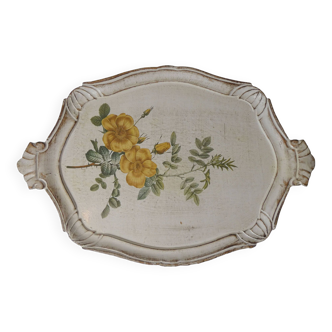 old Italian wooden tray with botanical flower decor