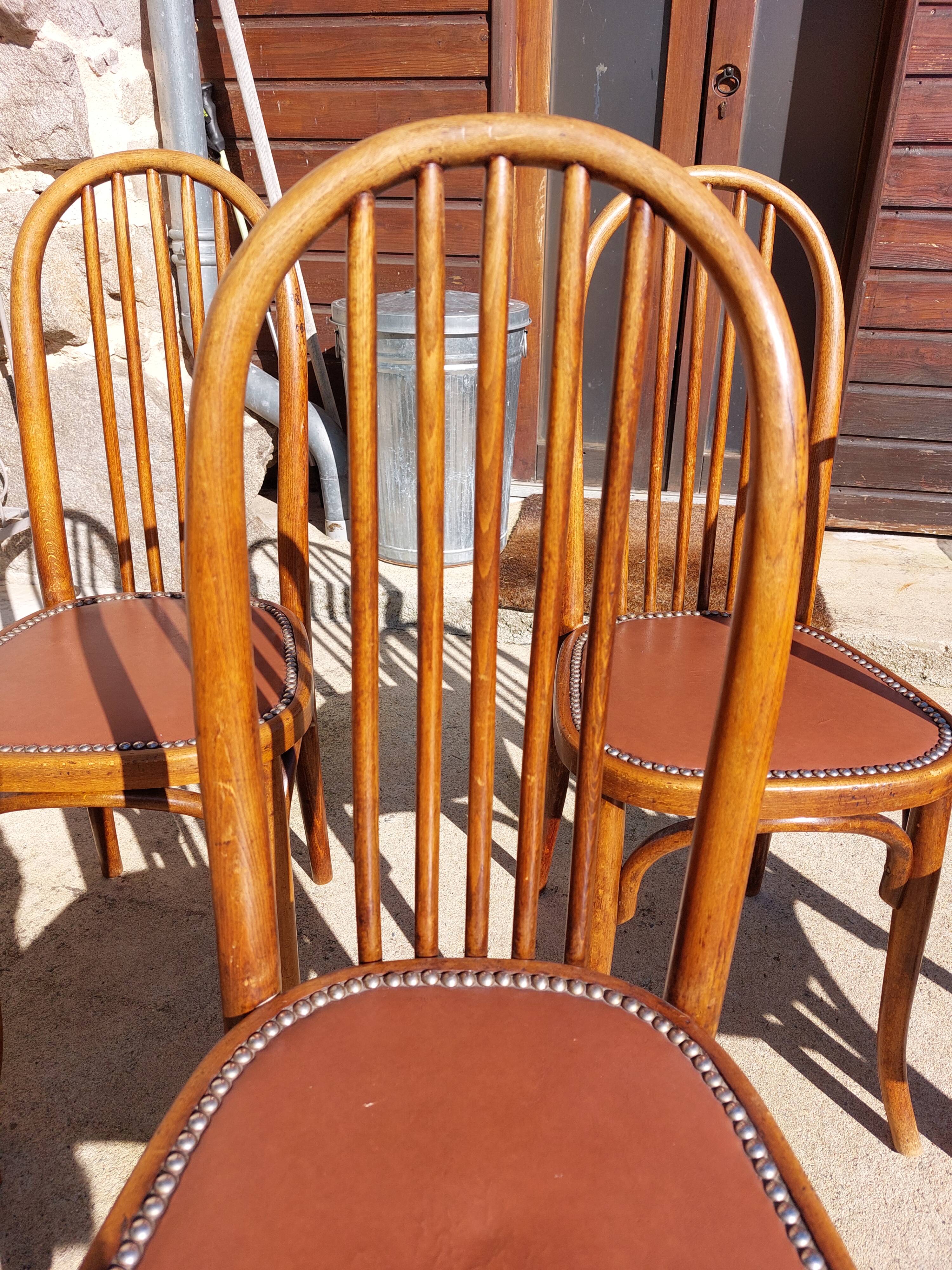 6 chaises Baumann en bois et simili cuir