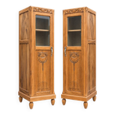 Rare paire de colonnes vitrées Art déco en noyer massif – rénovées