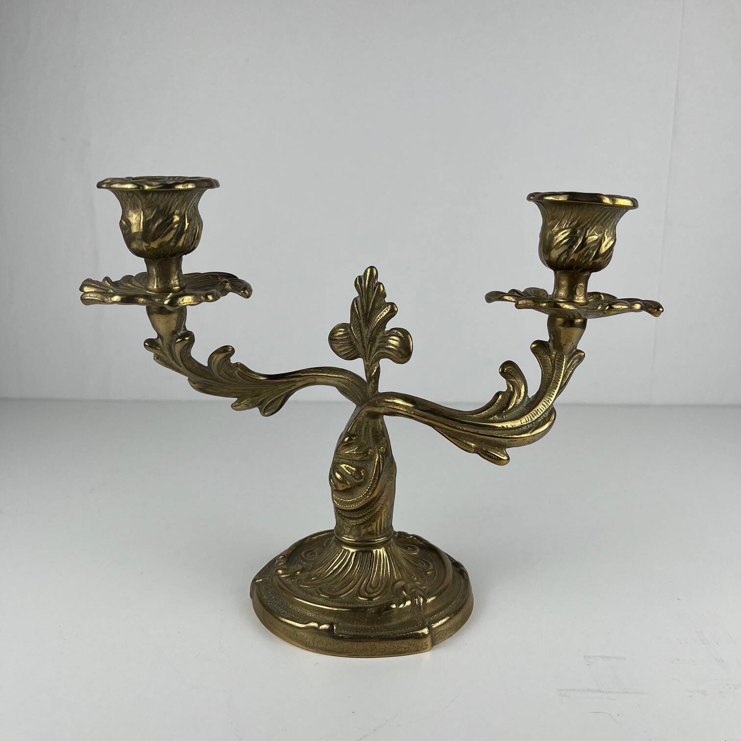 Pair of gilt brass candlesticks with two arms – Louis XV Rococo style